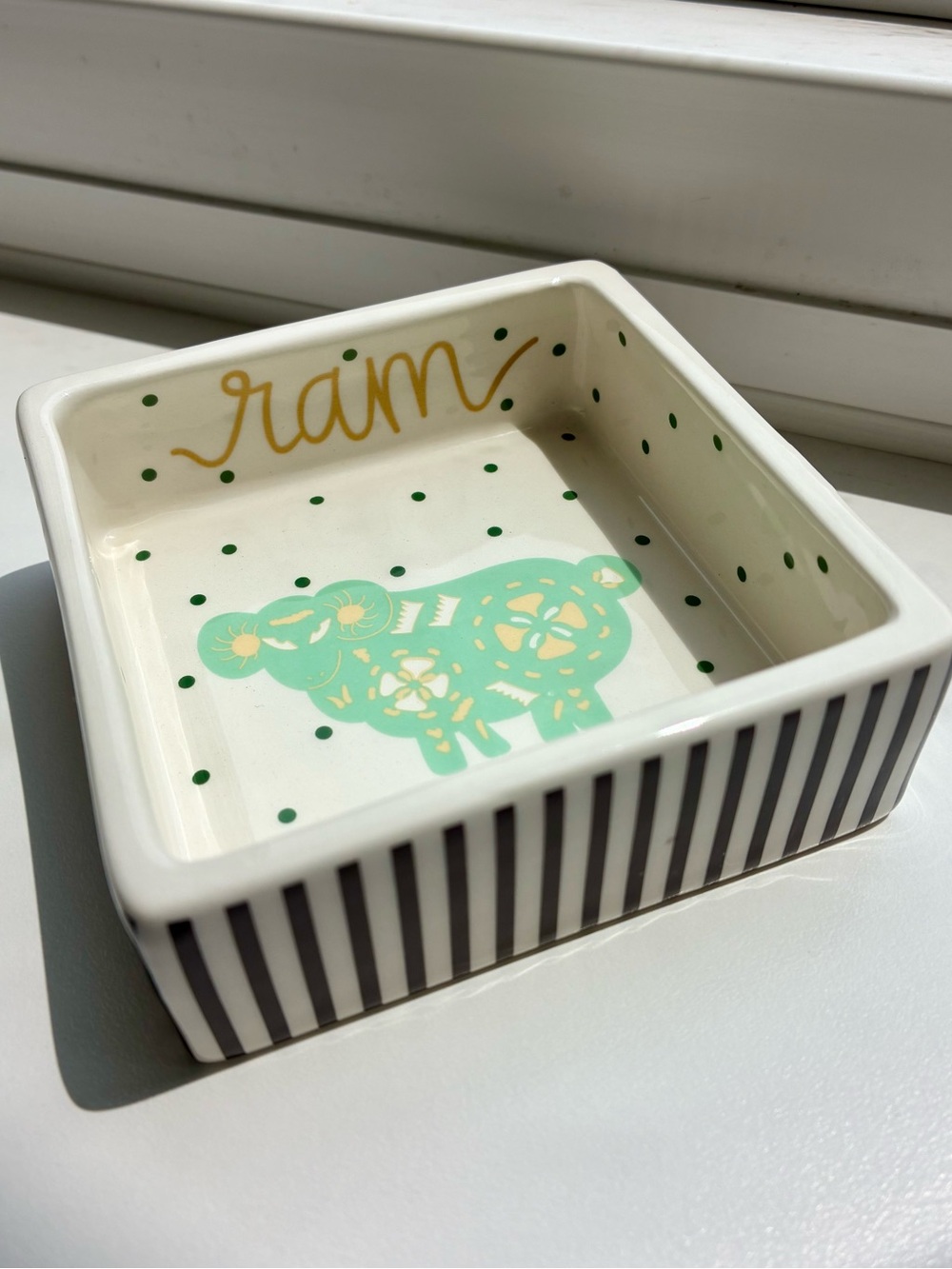 Coton Colors Chinese Zodiac Ram Square Ceramic Trinket Dish Ring Bowl
